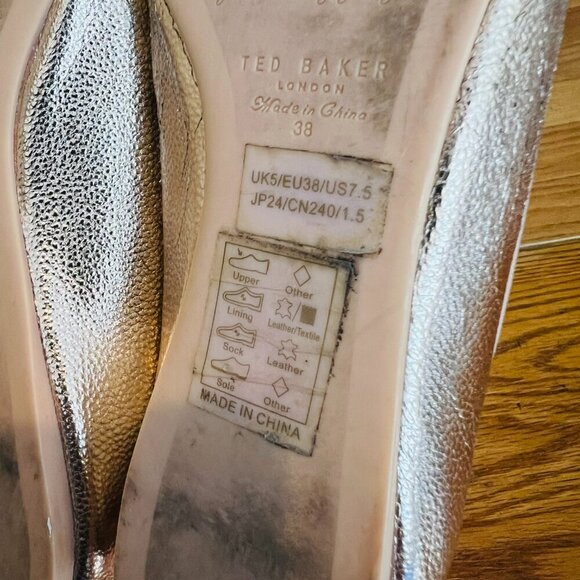 TED BAKER LONDON SATIN W/GOLD BOW BALLET FLATS WOMEN SHOES US 7.5/EU 38 - Picture 16 of 16
